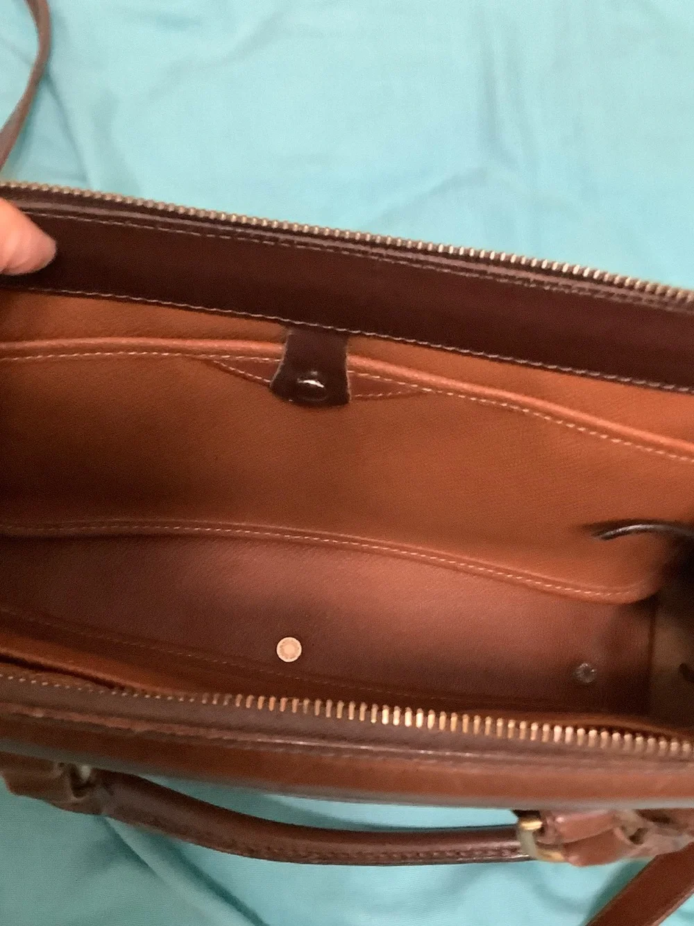 Dooney & Bourke Brown All-Weather Leather Satchel with Gold Hardware
